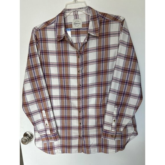 Jachs Girlfriend Women Plaid Button-Up Long Sleeve Shirt Size L  NWOT - Picture 1 of 9